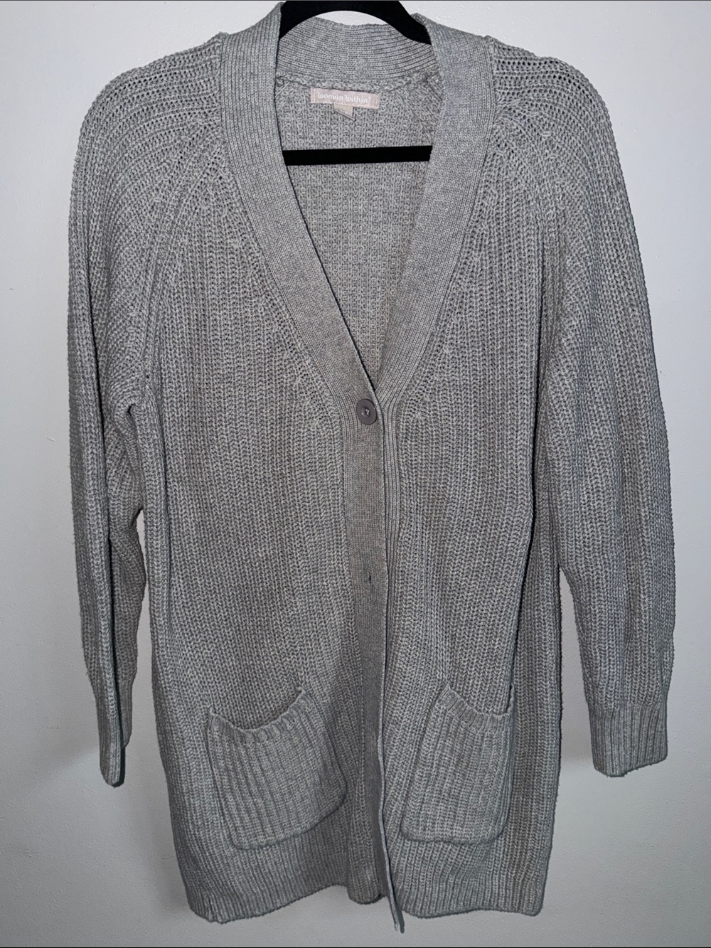 Women Within Oversized Light Gray Women's Knit Cardigan Sweater Size M